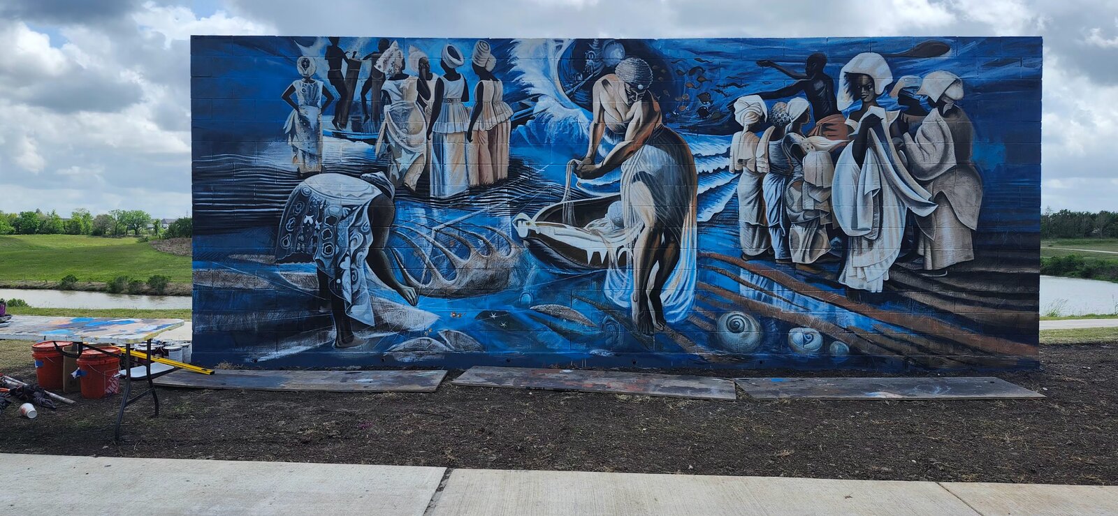 Birth from the Sea, a mural reproduction of John Biggers' Birth from the Sea, painted by Adeodunfa